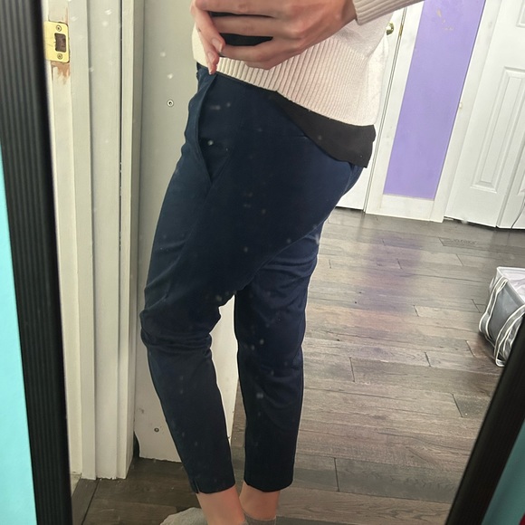 Slim-Fit Blue Business Casual Pants with Cropped Ankles - Picture 2 of 8